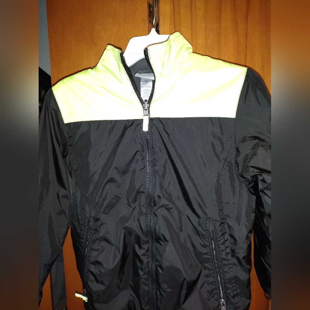 Child Youth Champion Jacket Windbreaker Size 8-10 Black and neon green - Picture 2 of 5